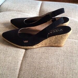 Viscata Barcelona Palomera black slingback Canvas Espadrille Wedges sz 40/9 NWOB